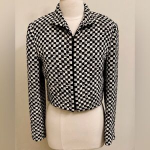 Earl Rutenberg Collection VTG Bolero Black Cream Check Chenille Cropped Jacket M